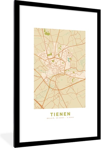 Fotolijst incl. Poster - Stadskaart - Tienen - Plattegrond - Kaart - Vintage - 80x120 cm - Posterlijst