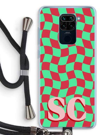 Gepersonaliseerd - Case Company® - Hoesje met koord geschikt voor Xiaomi Redmi Note 9 hoesje met Koord - Grid Monogram - Telefoonhoesje met Zwart Koord - Bescherming aan alle Kanten en Over de Schermrand
