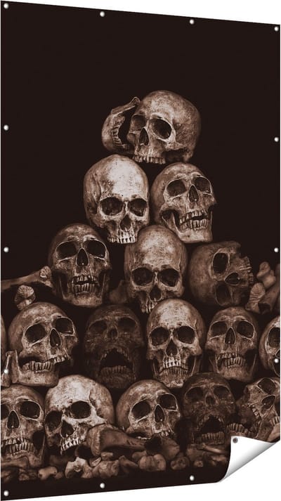 Gards Tuinposter Schedels - Doodshoofden - Doodskoppen - 120x180 cm - Tuindoek - Tuindecoratie - Wanddecoratie buiten - Tuinschilderij
