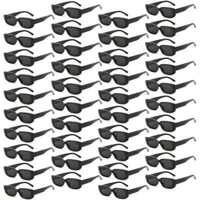 40 STUKS Retro Jaren '80 '90 Zwarte Rechthoekige Bril Smal Montuur Plastic Bril voor Themafeesten gray