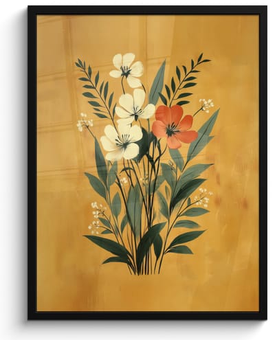 Poster in lijst - Fotolijst 50x70 cm - Posters - Bladeren - Boeket - Bloemen - Geel - Posterlijst zwart - Decoratie - Wanddecoratie woonkamer - Muurdecoratie slaapkamer