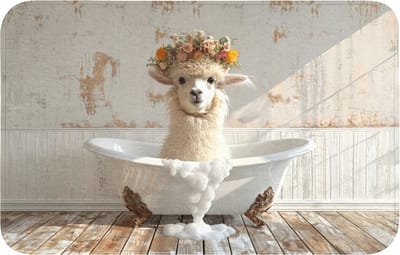 Badmat 80x50 cm - Antislip - Vintage - Alpaca - Badkuip - Bloemen - Dieren - Badmatten voor badkamer - Badkamermat - Douchemat - Badkamer mat