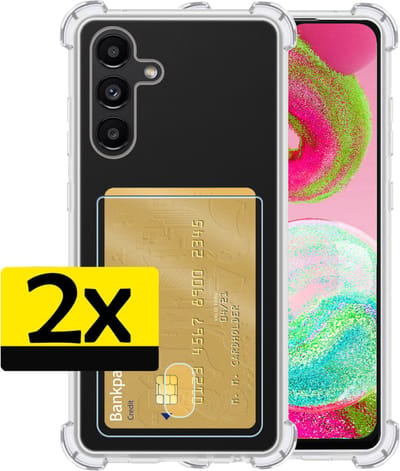 Hoesje - 2 Stuks - Geschikt voor Samsung Galaxy A04s - Met Pashouder en Kaarthouder - Telefoon Hoes Shockproof - Siliconen Case - Back Cover - Shock Proof - Pasjes Houder - Telefoonhoesjes - Transparant
