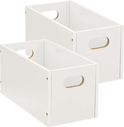 5five Opbergmand/kastmand van hout - 2x - wit - 7 Liter - 31 x 15 x 15 cm - Opbergboxen - Vakkenkast manden