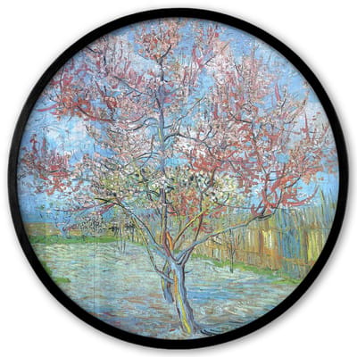 Poster in lijst Rond - Fotolijst 40x40 cm - Posters - De roze perzikboom - Vincent van Gogh - Ronde posterlijst zwart - Decoratie - Wanddecoratie woonkamer - Muurdecoratie slaapkamer