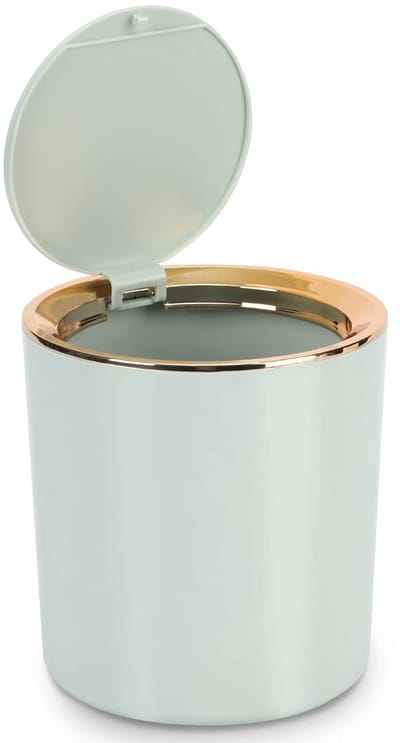 Mini Afvalbak met Deksel voor Keuken, Slaapkamer, Badkamer en Kantoor - 14,2 x 15 cm, Lichtgroen, Compact en Handig