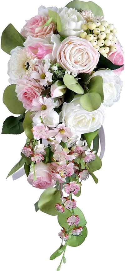 Bruidsboeket Kunstbloemen - Decoratie Boeket - Bruiloft Versiering - Eeuwig Mooi - 45 cm Lang - Wit Roze