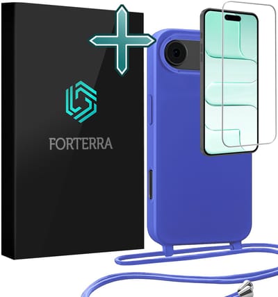 Hoesje Geschikt voor iPhone Air Case Siliconen Hoes Met Koord Met Screenprotector - Hoes Geschikt voor iPhone Air Met Telefoonkoord Hoesje Backcover - Felblauw