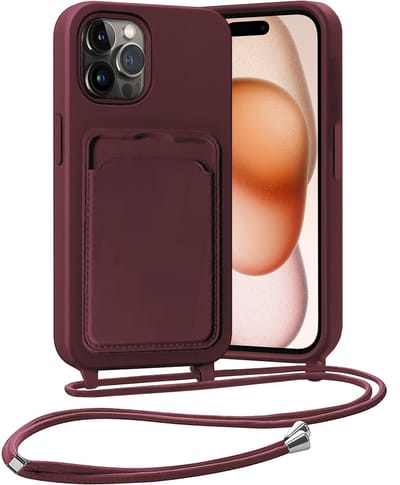 Hoesje Geschikt voor iPhone 14 Pro Max Hoesje Met Telefoonketting Pasjeshouder Case Koord - Hoesje Geschikt voor iPhone 14 Pro Max Hoes Met Kaarthouder - Aubergine