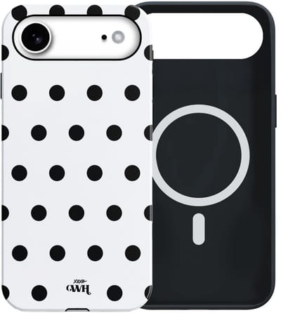 xoxo Wildhearts Polka Dots (Wit) - Double Layer - Magnetisch hoesje geschikt voor iPhone 17 Air MagSafe - Hard case met stippenpatroon - Beschermhoes - Shockproof case - Stippatroon - Wit / Zwart