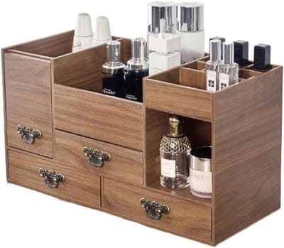 Make-up Doos - Cosmetica Opberger - Sieraden Opslag - Met Ingebouwde Spiegel - 44 cm Breed - Houtkleur