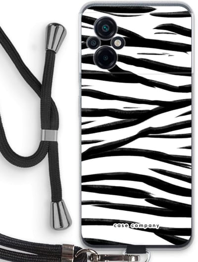 Case Company® - Hoesje met koord geschikt voor Xiaomi Poco M5 hoesje met Koord - Zebra pattern - Telefoonhoesje met Zwart Koord - Bescherming aan alle Kanten en Over de Schermrand