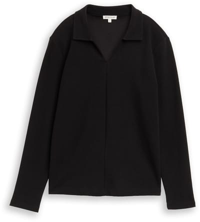 Tom Tailor - Shirt met lange mouwen en polokraag - Maat XS - deep black