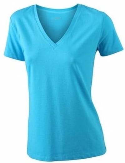 James & Nicholson t-shirt v-hals - dames - turquoise blauw - stretch - katoen/elasthan S