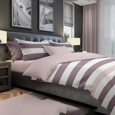 The One Bedding Dekbedovertrek Strepen - 140 x 220 cm - Eenpersoons - 1 Kussensloop - Katoen - Pruim & Lichtpaars