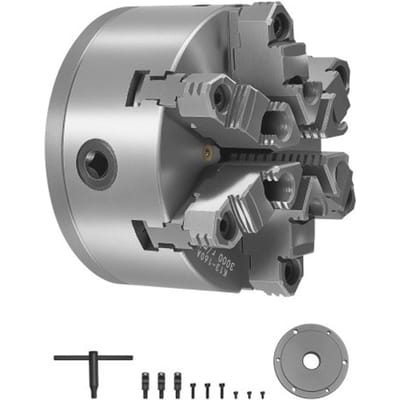 VEVOR 6-klauwplaat, 160 mm, zelfcentrerende klauwplaat met D1-4 nokvergrendelingsdragerplaat, klembereik 3-160 mm met T-bouten, HT300 materiaal, voor hout- en metaaldraaibanken.