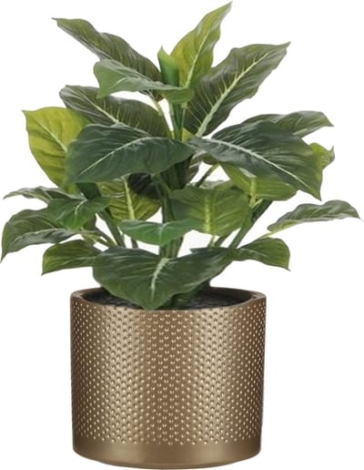 Mica Decorations Kunstplant Aroskelk - groen - H49 cm - in keramiek bloempot - goud - D15 x H13 cm - Philodendron - Kamerplanten