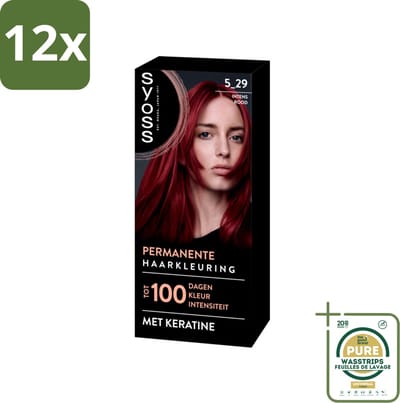 SYOSS - Coloration 5-29 Intens Rood - Haarverf - Grijsdekking - Vermindert Haarbreuk - Voordeelverpakking - 12 stuks - Grijsdekking - Keratine