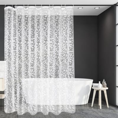 Famanu – Extra lang transparant douchegordijn 180 x 220 cm – met 3 gewichtmagneten + 12 ringen (kiezel)