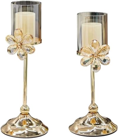 Kaarsenhouder Set - Bloem Kandelaar - Tafel Decoratie - Elegant Ontwerp - 36 cm Hoog - Glas