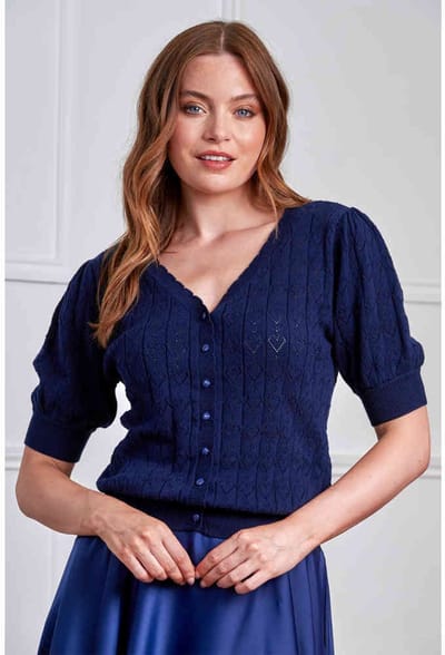 Banned - Sweet Hearts Convertible Cardigan - S - Donkerblauw