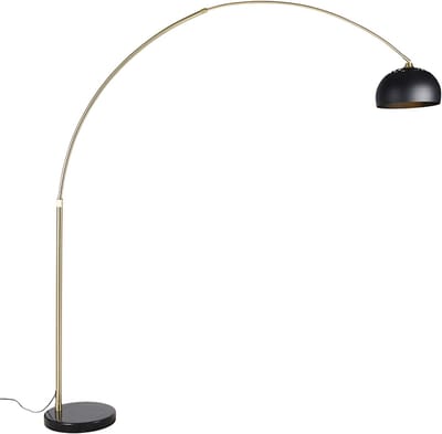 QAZQA xxl - Moderne Booglamp | Vloerlamp | Staande Lamp met kap - 1 lichts - H 269 cm - Zwart Goud - Woonkamer | Slaapkamer