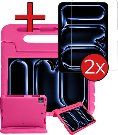 Hoesje - Geschikt voor Apple iPad Pro (2024/2025) - 11 inch - Met 2x Screenprotector - Kinderhoes - Shockproof Bumper - Kidsproof Case - Tablethoes - Kinder Hoes Cover - Roze