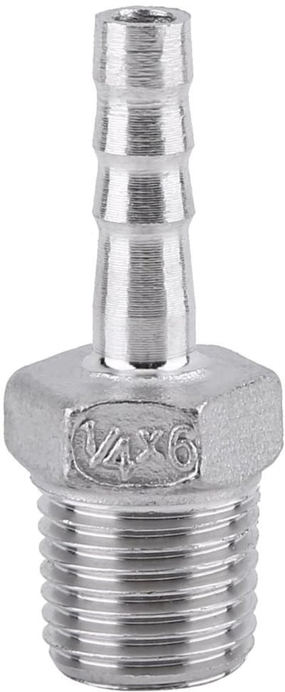 Dailygoody - SS304 Male Thread Tube Fitting - Barb Hose Tail Connector - Roestvrij staal - 1/4" x 6 mm - Duurzaam en betrouwbaar - Geschikt voor slangen