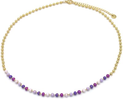 Ketting met Steentjes - RVS - Lengte 39-44 cm - Goudkleurig en Paars