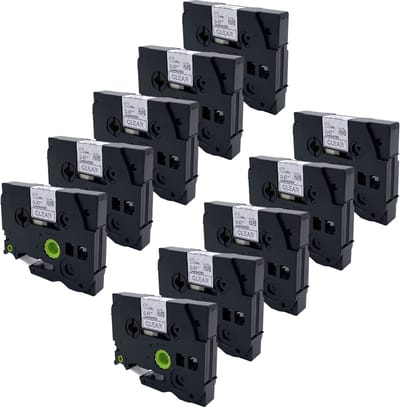 DULA Brother Compatible label tape- Tze-135 - 10 cassettes - Brother P-Touch - Wit op transparant - 12mm x 8m