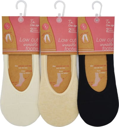 Dames invisible sneakersokken- beige - 6 paar footie KATOEN - maat 36/41 - NAADLOOS, met strechtband en anti-slip achteraan