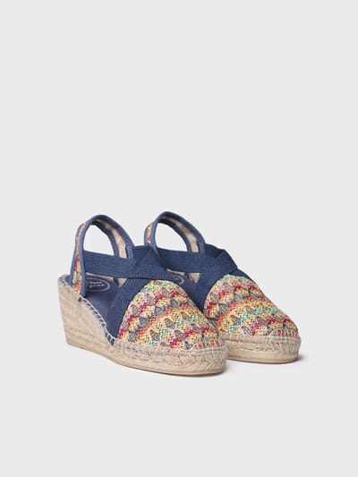 Vegan espadrille voor dames van veelkleurige stof met sleehak | TERRA-TT