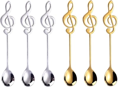 Set van 6 Muzikale Lepels van RVS voor Koffie, Thee en Desserts - Perfect voor Roeren en Serveerlepel