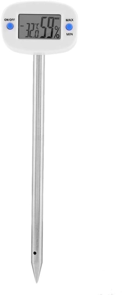 Digitale Bodemtester - Vochtmeter Temperatuurmeter - Plantverzorging Tuinieren - Gegevensgeheugen RVS Sonde - 4x3x4 cm 140mm Sonde - Wit