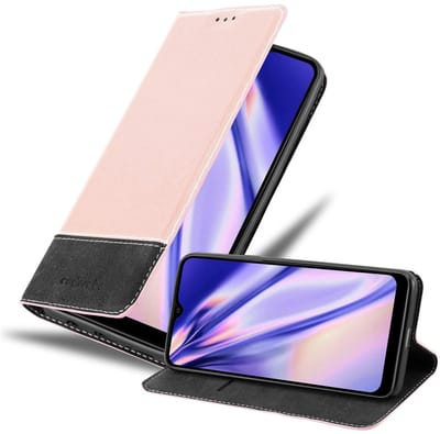 Cadorabo Hoesje geschikt voor Samsung Galaxy A10s / M01s in ROSE GOUD ZWART - Beschermhoes met magnetische sluiting, standfunctie en kaartvakje Book Case Cover Etui