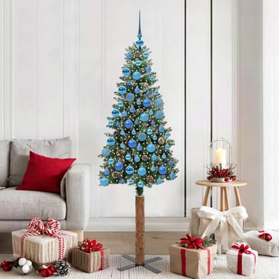 vidaXL - Slanke - Kerstboom - Groen - 180 - cm - PVC - en - massief - dennenhout
