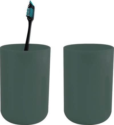 MSV Badkamer drinkbeker/tandenborstelhouder Porto - 2x - PS kunststof - donkergroen - 7 x 10 cm