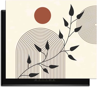 KitchenArt - Red Sun Branch - 65x52 cm - Kookplaat Beschermer - Luxe Afdekplaat Inductieplaat - Anti-slip & Oprolbaar - Beschermmat Inductiekookplaat