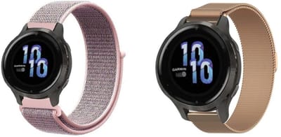 Strap-it Milanese band (Roze goud) + Nylon band (Pink Sand) - Geschikt voor Garmin Venu 2s - RVS stalen band met magneetsluiting - Magnetisch bandje - Nylon Geweven bandje - Zacht Nylon bandje