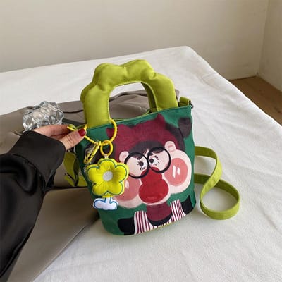 Illustratie Ontwerp Bucket Bag voor Dames Nieuwe Trendy Leuke Canvas Handtas Grappige Lelijke Schoudertas Crossbodytas gray