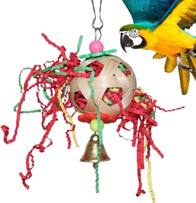 Vogel Versnipper Bal - Vogelkauwspeelgoed Rotan - Vogels Bezighouden - Met Metalen Haak - 6x14 CM - Willekeurig