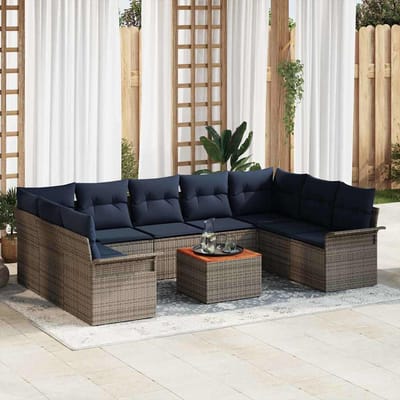 vidaXL - Tuinbank - Set - 10 - st - 9-Aantal - zitplaatsen - Grijs - en - Marineblauw