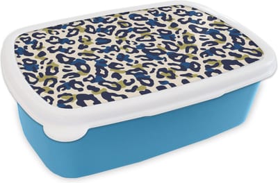 Broodtrommel Blauw - Lunchbox - Brooddoos - Panter - Design - Blauw - Groen - 18x12x6 cm - Kinderen - Jongen