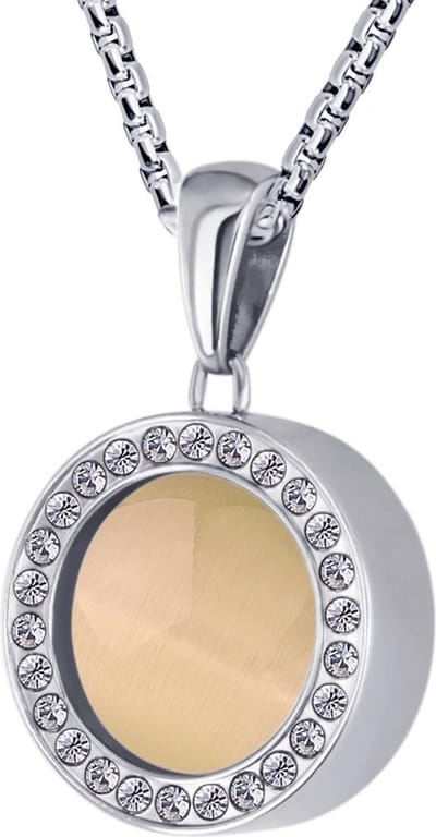 Quiges 12mm Mini Munt Hanger Zilverkleurig RVS Glans met Cat's Eye Perzikkleur Munt en Box Ketting Ankerketting 42-46cm
