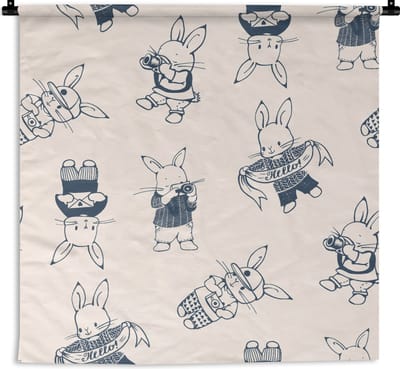 Wandkleed - Wanddoek - Konijnen - Vintage - Patronen - 90x90 cm - Wandtapijt