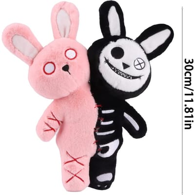 Halloween Dubbelkoppig Schedel Konijn Pluche Speelgoed Grimace Halloween Pop Bedrijf Vakantiecadeaus Kinderen'S Halloween Creatieve Cadeaus 30cm roze