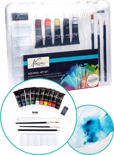 Aquarel verf starterset 18-delig - Hobbymateriaal/knutselmateriaal - Aquarellen schilder benodigdheden - Creatief speelgoed