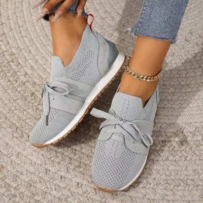 Bruine gebreide ademende sneakers Schoenen Dames Zachte zool Platform Flats Dames Antislip vrijetijdsschoenen 39