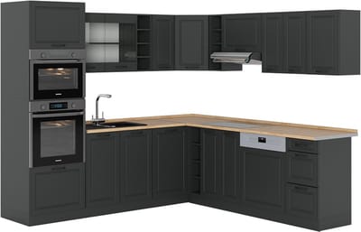 Vicco Hoekkeuken R-Line, Antraciet landhuis/Antraciet, 247 x 237 cm, WB Eik