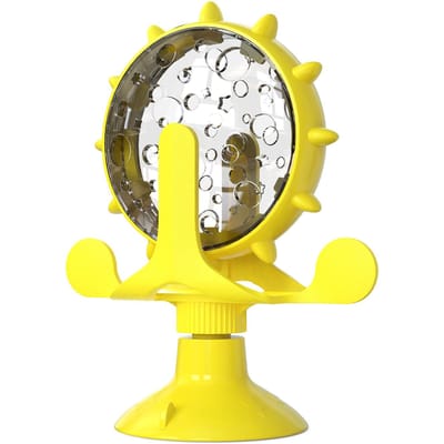 Jouet distributeur de nourriture lente pour chaton chiot petit chien chats Ventouse amusante avec clochette Roue de fête foraine Jouets distributeurs de nourriture Carlin Accessoires pour animaux de compagnie Décor jaune